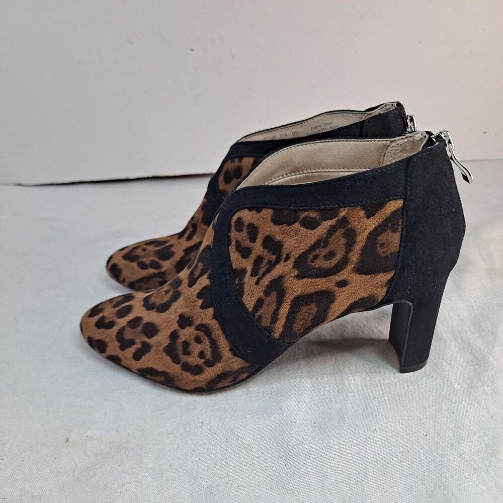 LifeStride Glamour Ankle Boots Womens Size 6.5M Leopard Print Fabric Brown Black